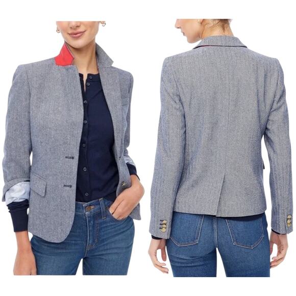 J. Crew Herringbone Wool Blend Schoolboy Blazer Jacket Blue Size 16 - Picture 1 of 12